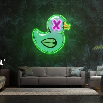 Comic-Ente mit X-Auge LED-Neonschild für Home Office