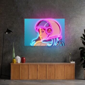 Astronautenhelm mit langen Haaren LED-Neonschild mit UV-Druck Wohnzimmer Büro