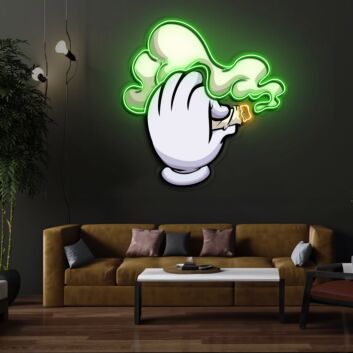 Cartoonhand mit Zigarette und Rauch LED-Neonschild Wohnzimmer Bar