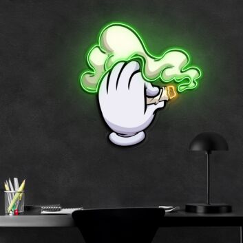 Cartoonhand mit Zigarette und Rauch LED-Neonschild Wohnzimmer Bar