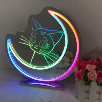 Katze mit Halbmond LED-Neonschild Wohnzimmer Kinderzimmer