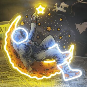 Astronaut auf Mond mit Sternen LED-Neonschild Kinderzimmer Wohnzimmer