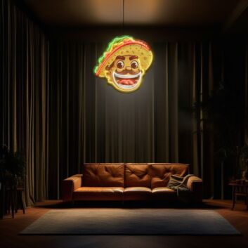 lächelndes Taco Gesicht LED-Neonschild mit UV-Druck für Restaurant Bar