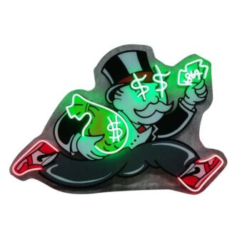 Spielfigur mit Geldsäcken LED-Neonschild für Gamingzimmer und Bar