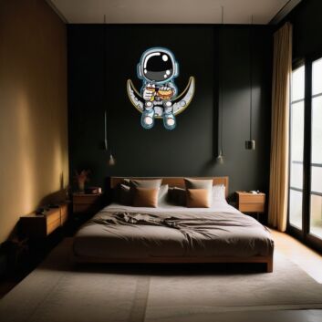 Astronaut mit Burger und Getränk auf Mond LED-Neonschild Schlafzimmer Wohnzimmer