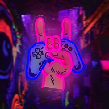 Hand mit Spielcontroller LED-Neonschild für Gaming Zimmer