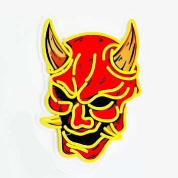 Japanische Oni-Maske LED-Neonschild mit UV-Druck für Bar Tattoo Studio