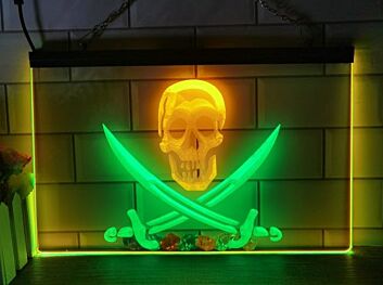 Totenkopf mit gekreuzten Säbeln LED-Neonschild für Bar Club