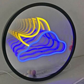 Wolke mit Mondsichel LED-Neonschild mit Spiegeleffekt