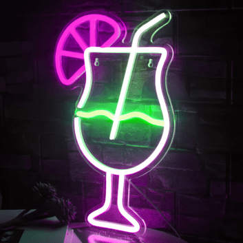 Cocktailglas mit Zitronenscheibe und Strohhalm LED-Neonschild für Bar Club