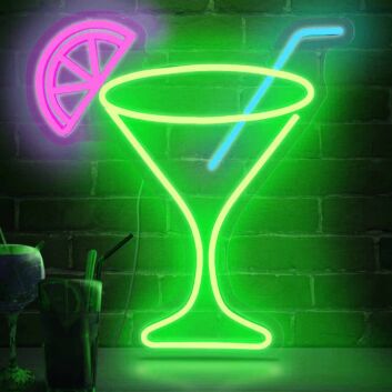 Cocktailglas mit Zitronenscheibe LED-Neonschild für Bar Club