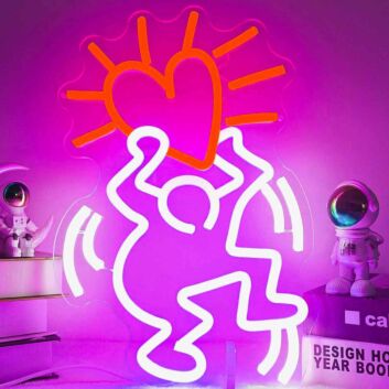 Modernes LED Neonschild mit abstrakter Figur und Herz Motiv als kreative Wanddekoration für Wohnzimmer Schlafzimmer Jugendzimmer oder zeitgemäße Raumgestaltung