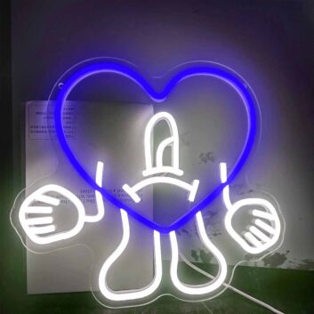 Verspieltes LED Neonschild mit Herzfigur und freundlichem Charakter als dekorative Wandbeleuchtung für Wohnzimmer Schlafzimmer oder moderne Räume