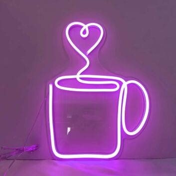 Kaffeetasse mit Herz-Dampf LED-Neonschild für Café Küche