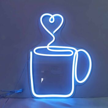 Kaffeetasse mit Herz-Dampf LED-Neonschild für Café Küche
