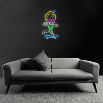Cooles Eiscreme Skateboard LED Neonschild für Wohnzimmer und modernes Zuhause