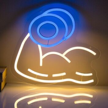 Modernes LED Neonschild mit abstraktem Kreis und Linienmotiv als stilvolle Wanddekoration für zeitgemäße Wohnräume und kreative Innenarchitektur