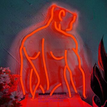 Modernes LED Neonschild mit abstraktem männlichem Oberkörper als stilvolle Wanddekoration