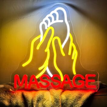 LED Neonschild Massage mit Hand Motiv für Spa Studio und Wanddekoration