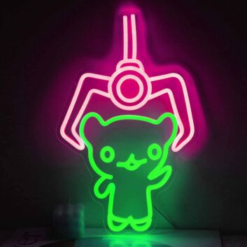 LED Neonschild mit niedlicher Figur unter Greifarm im Arcade Stil als verspielte Wanddekoration für Gaming Zimmer Wohnzimmer oder Geschenkidee