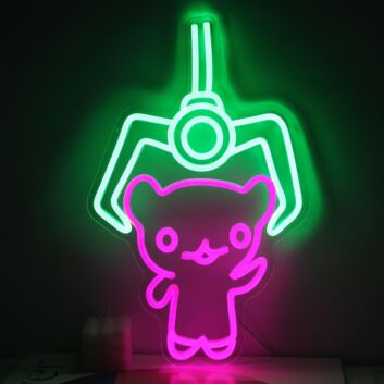 LED Neonschild mit niedlicher Figur unter Greifarm im Arcade Stil als verspielte Wanddekoration für Gaming Zimmer Wohnzimmer oder Geschenkidee