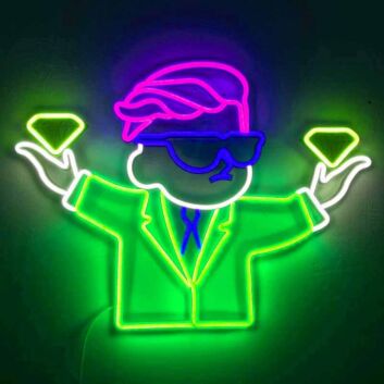 Dekoratives LED Neonschild mit abstrakter Figur und symbolischem Handmotiv als auffällige Wanddekoration für moderne Innenräume