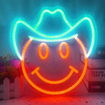 Cowboy-Smiley LED-Neonschild für Wohnzimmer Bar