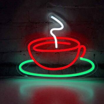Kaffeetasse mit Untertasse LED-Neonschild für Café Küche