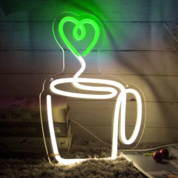 Kaffeetasse mit Herz-Dampf LED-Neonschild für Küche Café