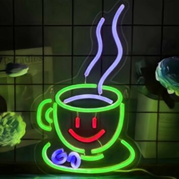 Kaffeetasse mit Smiley und Dampf LED-Neonschild für Café Küche