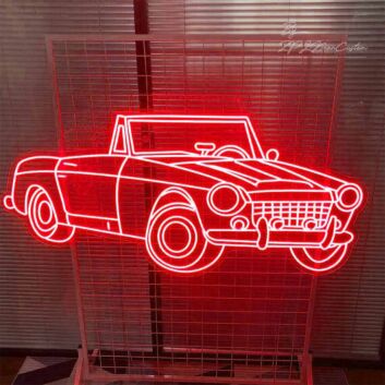 Klassisches LED Neonschild mit stilisierter Cabrio Oldtimer Silhouette als dekorative Wandbeleuchtung