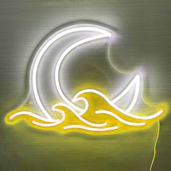 Mond und Wellen LED-Neonschild für Wohnzimmer Schlafzimmer
