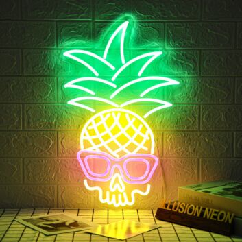 Ananas mit Totenkopf und Sonnenbrille LED-Neonschild für Bar Club