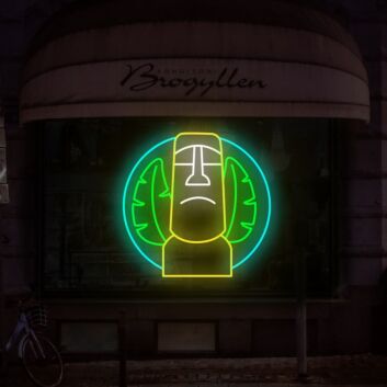 Moai-Statue mit Blättern LED-Neonschild für Bar oder Wohnzimmer