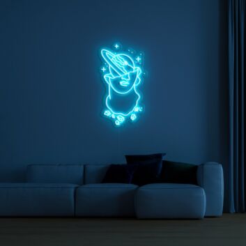 Surreale Büste mit Ringplanet LED-Neonschild