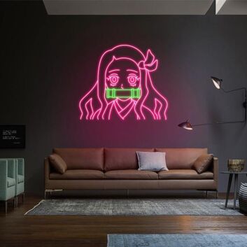 Anime Mädchen mit Bambus im Mund LED-Neonschild Wohnzimmer Gaming Zimmer