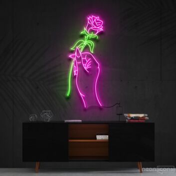 Hand mit Rose LED-Neonschild für Wohnzimmer oder Schlafzimmer