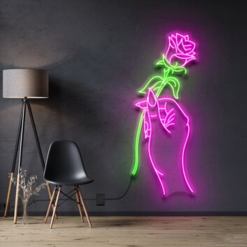 Hand mit Rose LED-Neonschild für Wohnzimmer oder Schlafzimmer