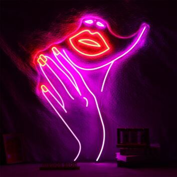 Abstraktes Gesicht mit Hand und Lippen LED-Neonschild Wohnzimmer Studio