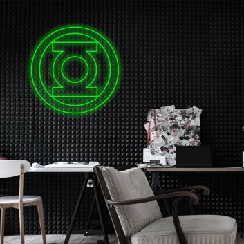 Grünes Kreis Symbol LED Neonschild futuristisches Neon Wandlicht im Comic Stil für Gaming Zimmer Büro oder Studio