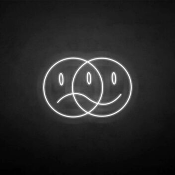 überlappende Smileys mit traurig und glücklich Gesicht LED-Neonschild Wohnzimmer Bar