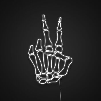 Skeletthand mit Rockzeichen als LED-Neonschild