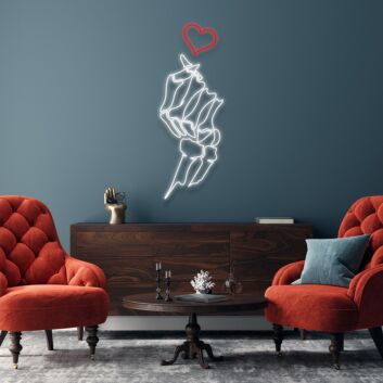 Skelett Hand mit Herzsymbol LED-Neonschild für Bar und Tattoo Studio