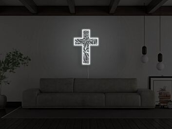 Kreuz mit floralen Mustern LED-Neonschild Wohnzimmer Dekoration