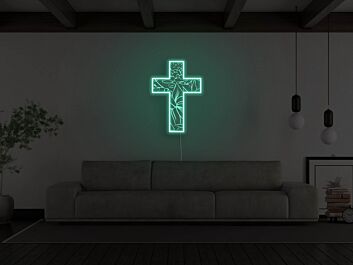 Kreuz mit floralen Mustern LED-Neonschild Wohnzimmer Dekoration