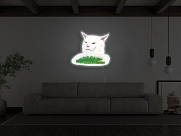 weiße Katze mit Salatteller LED-Neonschild Wohnzimmer Cafe