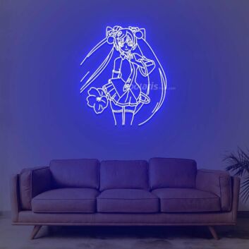 Anime Mädchen mit langen Zöpfen und Blume LED-Neonschild Wohnzimmer Gamingzimmer