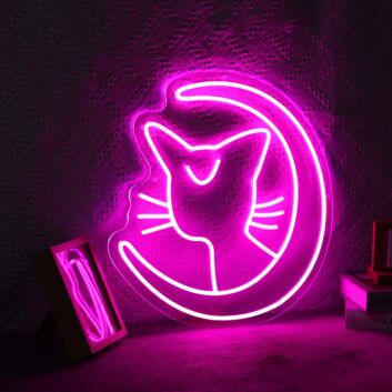Katze mit Halbmond LED-Neonschild Wohnzimmer Schlafzimmer