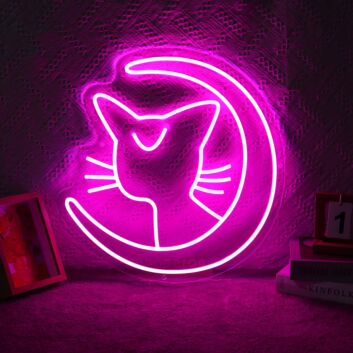Katze mit Halbmond LED-Neonschild Wohnzimmer Schlafzimmer