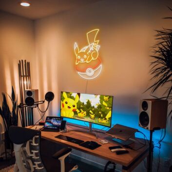 Pikachu auf Pokéball LED-Neonschild für Gamingzimmer und Kinderzimmer